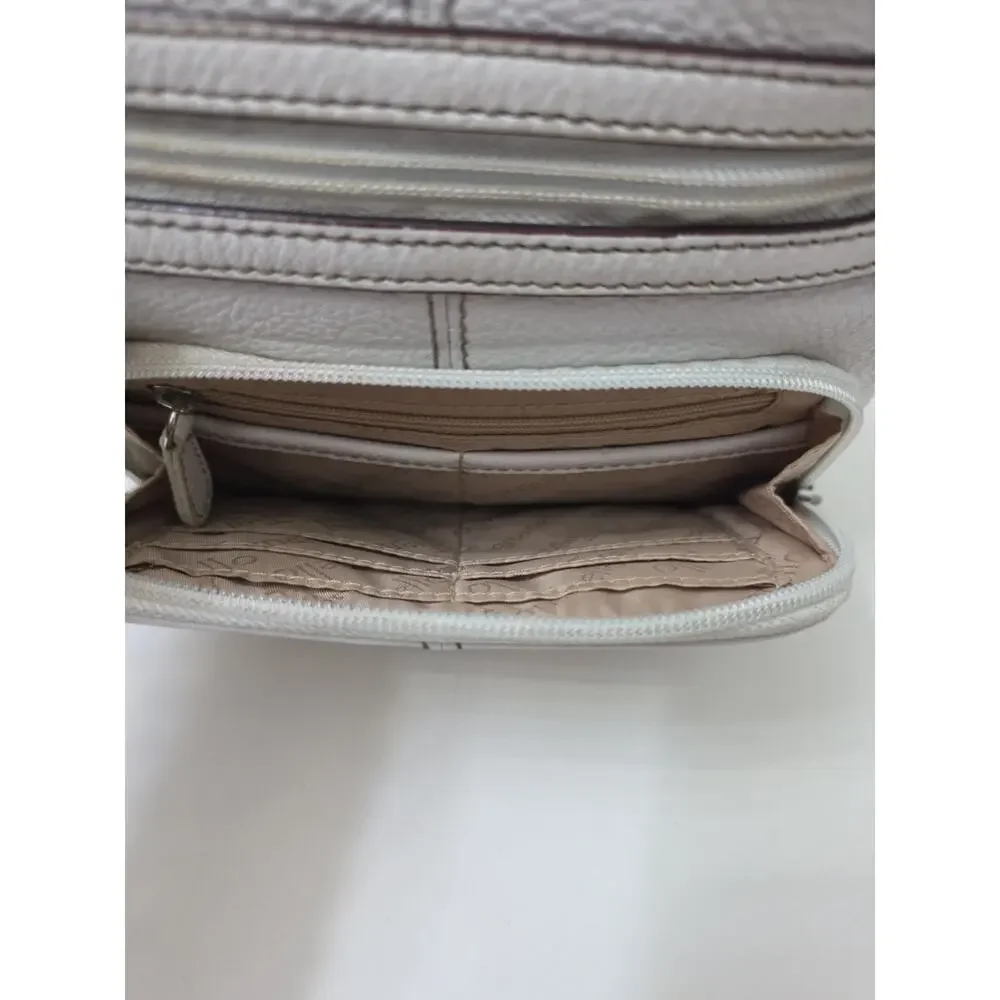 Tignanello White Pebbled Leather Crossbody Purse Multi Pocket Adjustable Bag